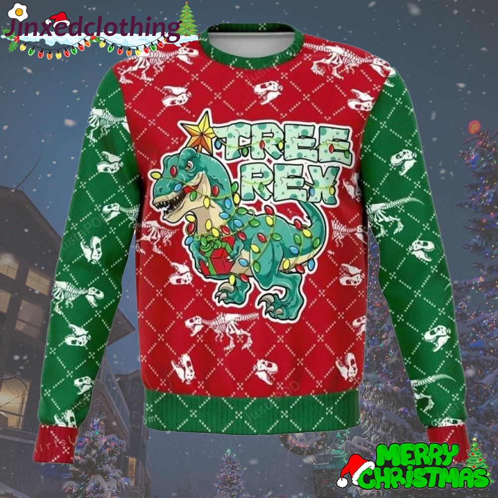 Tree Rex T-rex Dinosaur Ugly Sweater Christmas Party 